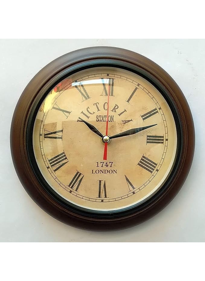 Generic - DAQRO Handmade Antique Wooden Wall Clock London Style Big Size Home & Office Studio Living Room Decoration Gift Item (Size 12 x 3 x 12 Inch | Weight: 900 Gram | Colour: Brown) - Image 1