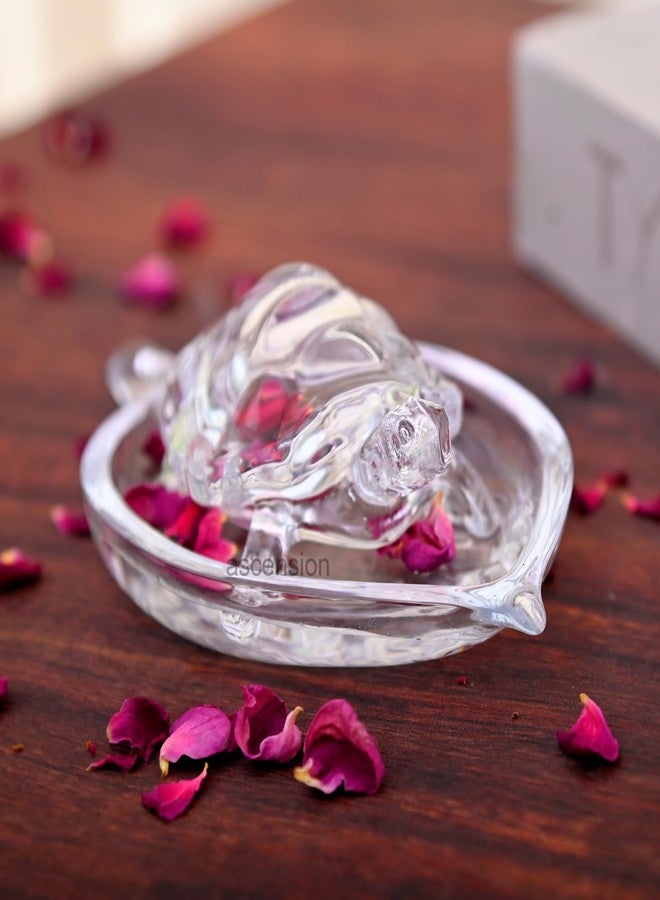 أسينشين سلحفاة كريستالية للصعود، هدية فنغ شوي وفاستو، سلحفاة مع طبق لجلب الحظ السعيد والثروة، قطعة فنية للديكور المنزلي والمكتبي والفندقي (التصميم 2) - Image 2