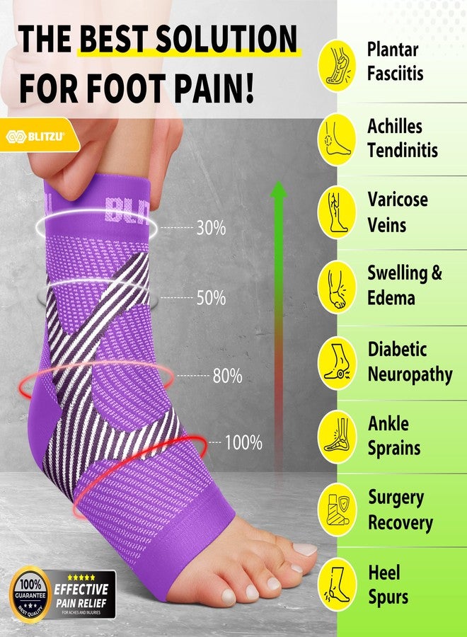 BLITZU Compression Socks for Plantar Fasciitis, Achilles Tendonitis, Arthritis Relief, Ankle Brace Compression Sleeve with Foot Arch Support, Ankle Wrap for Women, Men, Swelling & Heel Pain Purple S-M - Image 2