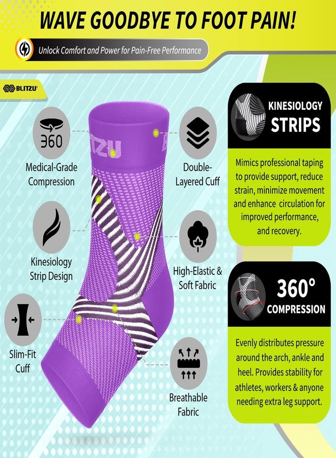 BLITZU Compression Socks for Plantar Fasciitis, Achilles Tendonitis, Arthritis Relief, Ankle Brace Compression Sleeve with Foot Arch Support, Ankle Wrap for Women, Men, Swelling & Heel Pain Purple S-M - Image 4
