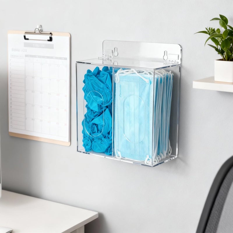 SEANADO Face Mask Dispenser, Acrylic Glove Holder, Hygiene Station with Lid for Disposable Emesis Bags, Shoe Cover and Hair Net, Wall Mount Holes or Table Holder (Clear) - Image 3