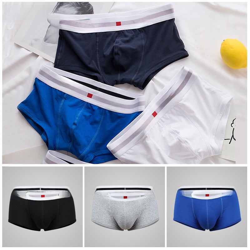 Spot wholesale LANVIBUM mens underwear youth U convex low waist cotton boxers solid color large size mens underpants White - Image 4