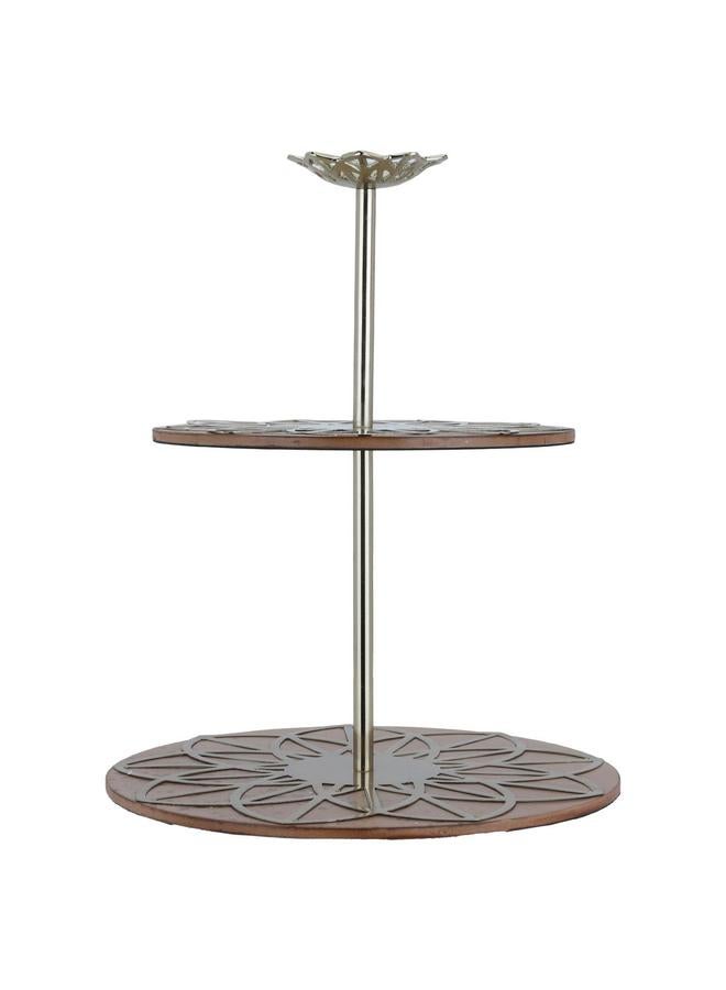 Alsaif Steel Sweets Serving Stand 28 X 28 X 36 Cm 2 Levels Brown - Image 1