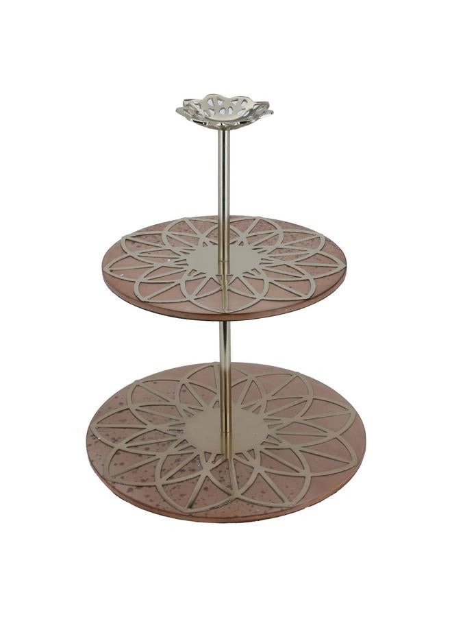 Alsaif Steel Sweets Serving Stand 28 X 28 X 36 Cm 2 Levels Brown - Image 2