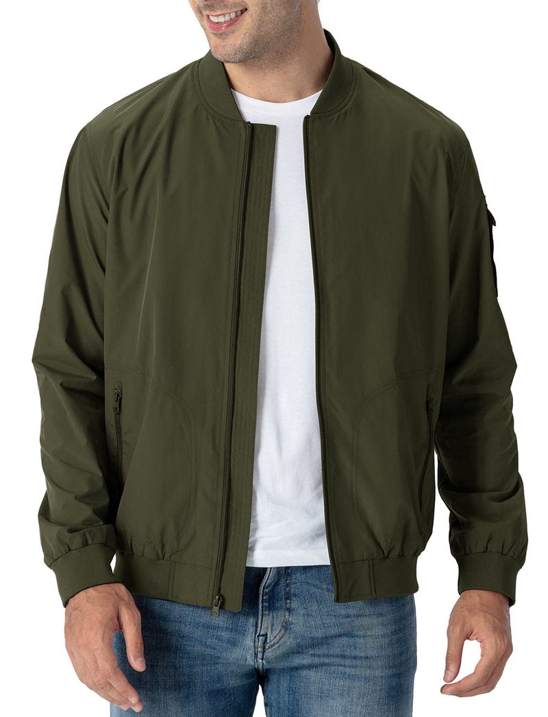 Rdruko Mens Lightweight Windbreaker Jacket Athletic Flight Bomber Jacket Zip UpArmy Green US XL