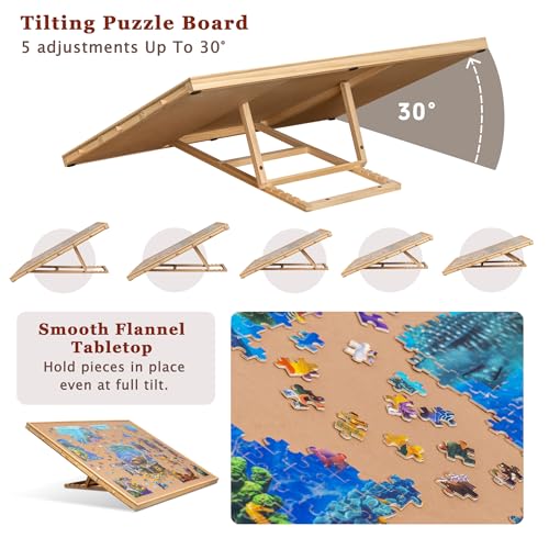 Becko US 2000pc Tilting Jigsaw Puzzle Board with 6 Colored Drawers Cover Jigsaw Puzzle Table with Builtin Stand 5 Angle Adjustments Puzzle Storage for Adults with Flannel Tabletop - Image 5