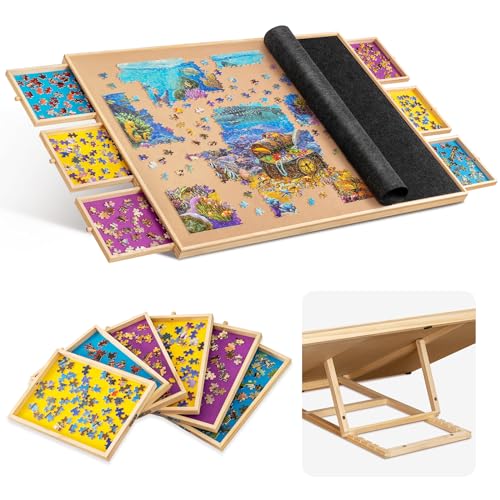 Becko US 2000pc Tilting Jigsaw Puzzle Board with 6 Colored Drawers Cover Jigsaw Puzzle Table with Builtin Stand 5 Angle Adjustments Puzzle Storage for Adults with Flannel Tabletop - Image 1