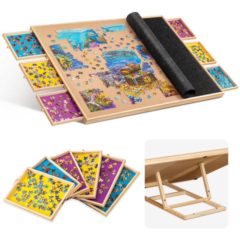 Becko US 2000pc Tilting Jigsaw Puzzle Board with 6 Colored Drawers Cover Jigsaw Puzzle Table with Builtin Stand 5 Angle Adjustments Puzzle Storage for Adults with Flannel Tabletop - Image 2