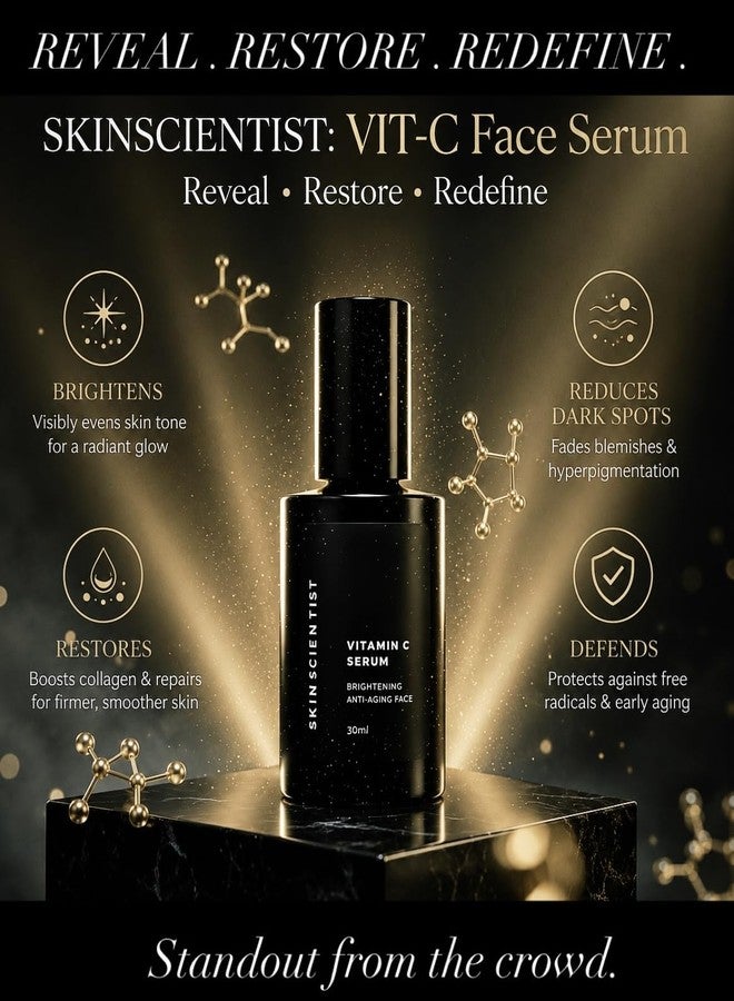 SKIN SCIENTIST سيروم فيتامين سي للوجه من سكين ساينتست، 30 مل، لبشرة متألقة | سيروم لتفتيح البشرة | يساعد على تحسين البقع الداكنة، والتصبغات، والخطوط الدقيقة، وتوحيد لون البشرة | خالٍ من البارابين - Image 2