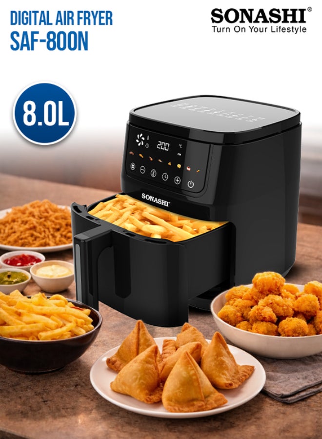 سوناشي مقلاة هوائية رقمية 8 L 1800 W SAF-800N أسود - Image 1