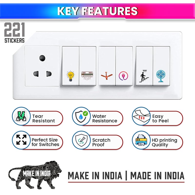 amiciCare ملصقات لوحات المفاتيح – 42 تصميم فريد مع 442 أيقونة سهلة القراءة للمنزل والمكتب | مقاومة للماء، ذاتية اللصق | تحكم طاقة مرتب ومنظم | مروحة، ضوء، تلفاز، مكيف هواء والمزيد - Image 2