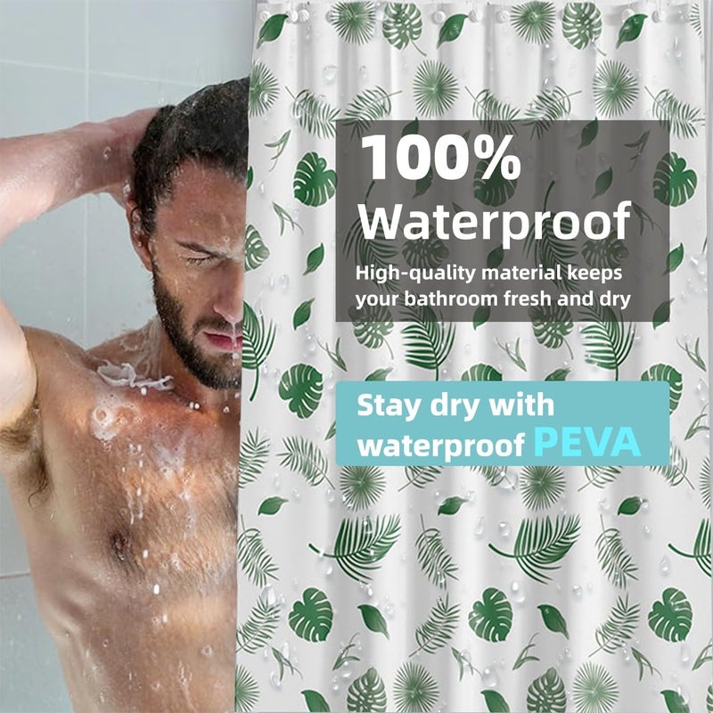 يام لوك ستارة دش PEVA، 180x180 سم مقاومة للماء، صديقة للبيئة، تصميم أوراق خضراء، مقاومة للعفن، سهلة التنظيف - Image 2