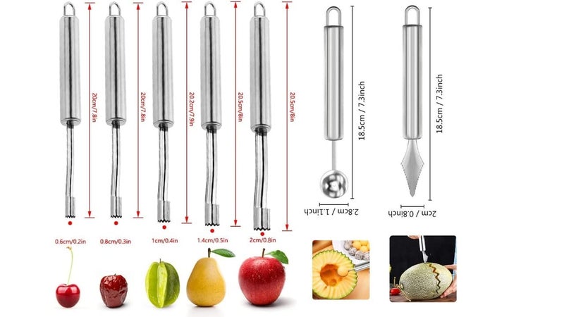 Snevad Fruit Core Stainless Steel Set, Remover for Apple and Pear, Kitchen Prep Tool With Soft Handle (Pack of 7) - Image 2