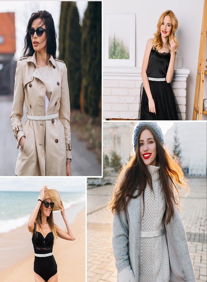 Aster Bridal Rhinestone Belt for Women, Sparkly Formal Wedding Dress Belt with Glitter Ribbon (White) - Image 5