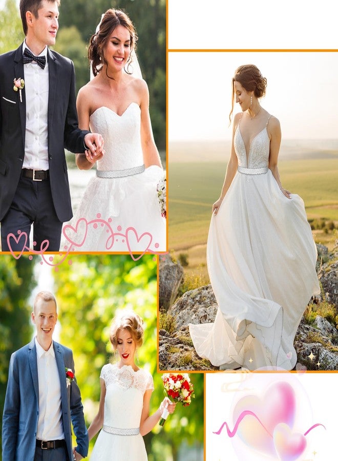 Aster Bridal Rhinestone Belt for Women, Sparkly Formal Wedding Dress Belt with Glitter Ribbon (White) - Image 4