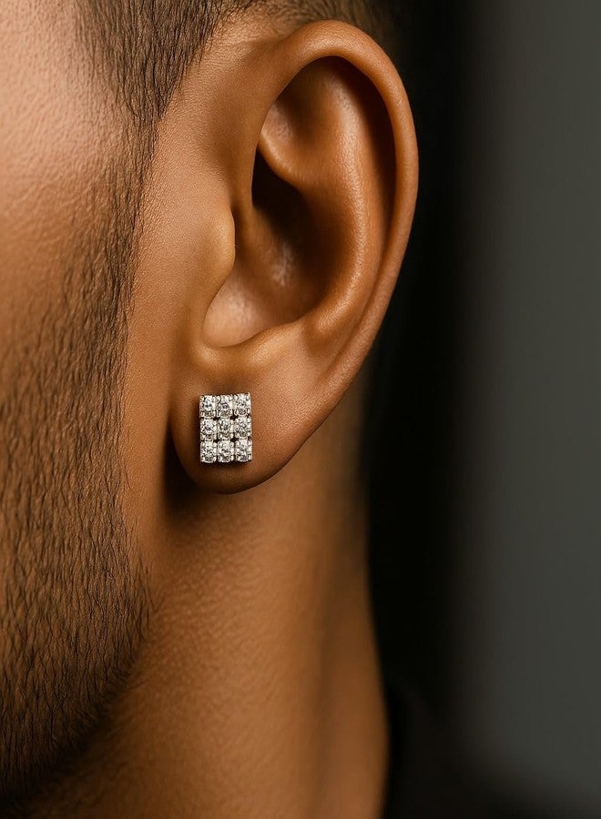 COMMON ETAIL Square Crystal Stud Earrings for Men & Women | Sparkling Rhinestone Ear Studs - Image 4