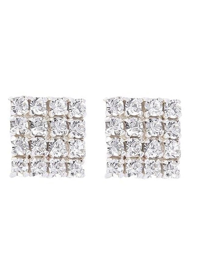 COMMON ETAIL Square Crystal Stud Earrings for Men & Women | Sparkling Rhinestone Ear Studs - Image 1