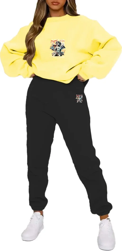 DogFish Tracksuit Oversize Dollardreams Printed Tracksuit,lover,couple Combination Yellow