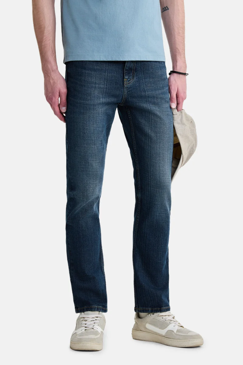 سنيتش Blue Solid Straight Fit Casual Jeans