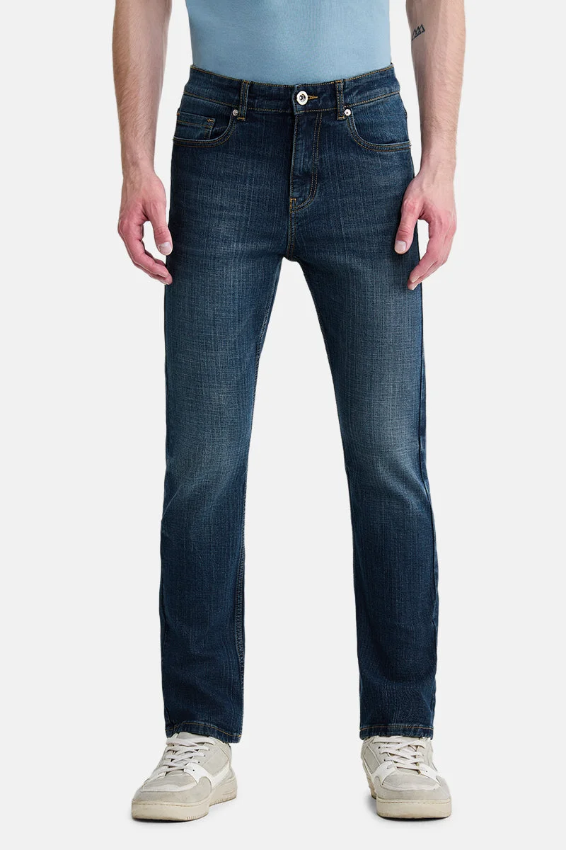 SNITCH Blue Blue Solid Straight Fit Casual Jeans for Men | Best Price UAE