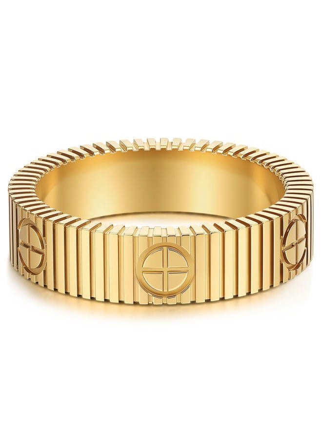 PDWZNBA Linear Stripe Textured Ring | 14K Gold-Plated Stainless Steel Promise & Friendship Ring, Wedding Band, Birthday Gifts for Women, 9, Steel Stone CZ, Cubic Zirconia - Image 1