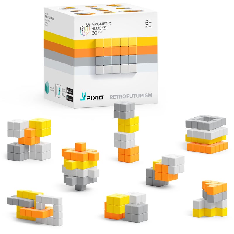 PIXIO RETROFUTURISM Tiny Magnetic Blocks Building Toy in The Pixel Art Style with Free App 516 Plastic Cubes with 6 Magnets Inside Open Ended Toy Creativity Toy for Ages 6 60pcs - Image 2