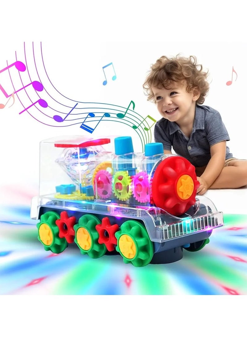 Electric Transparent Gear Train Toy – 360° Rotating Bump-and-Go Car with Lights & Music | Battery Operated Toddler Toy | Multicolored for Boys & Girls Ages 3+ - Image 1