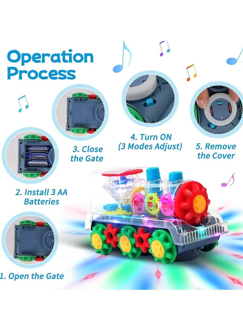 Electric Transparent Gear Train Toy – 360° Rotating Bump-and-Go Car with Lights & Music | Battery Operated Toddler Toy | Multicolored for Boys & Girls Ages 3+ - Image 4
