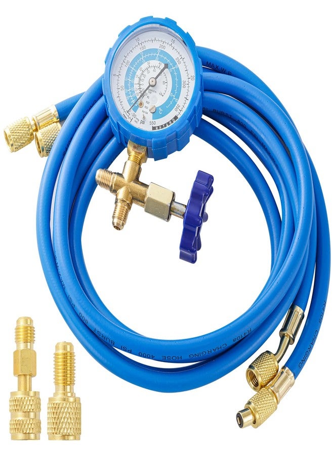 Tigbear R410A Recharge Kit AC Charging Hose, R410A Manifold Gauge Set with R410A Mini Split Adapter 1/4 x 5/16, R134A Tank Adapter 1/4 SAE X 1/2, Low Pressure Manifold Gauge Hose 59’’ - Image 1