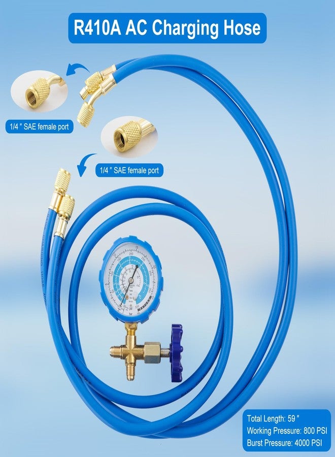 Tigbear R410A Recharge Kit AC Charging Hose, R410A Manifold Gauge Set with R410A Mini Split Adapter 1/4 x 5/16, R134A Tank Adapter 1/4 SAE X 1/2, Low Pressure Manifold Gauge Hose 59’’ - Image 2