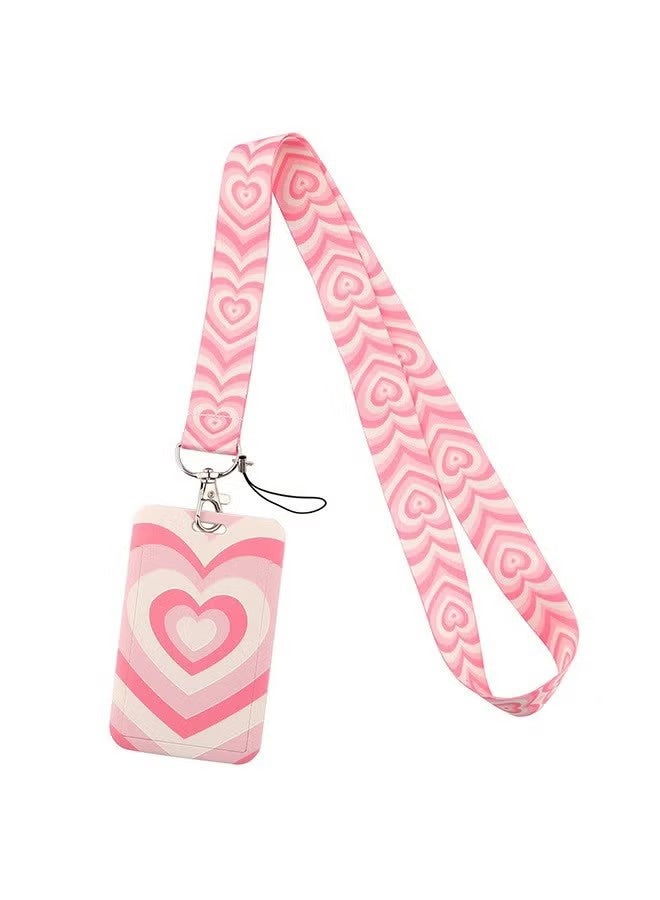YJ Pink Lanyard for Women with ID Badge Holder Neck Keychain for Keys, Hard Plastic Vertical Card Case with Heart Pattern - Image 1
