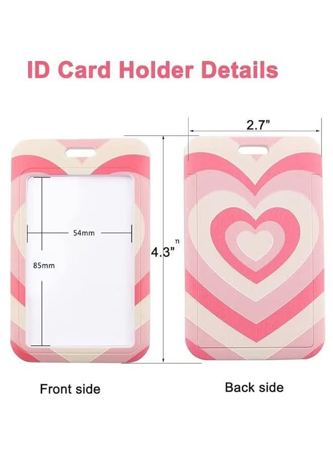 YJ Pink Lanyard for Women with ID Badge Holder Neck Keychain for Keys, Hard Plastic Vertical Card Case with Heart Pattern - Image 2