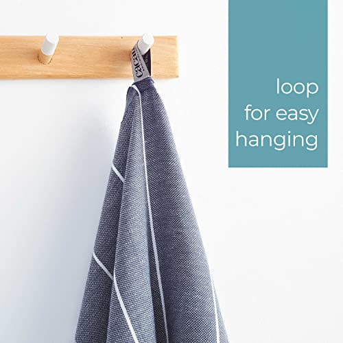 Cacala 100% Turkish Cotton Kitchen Tea Towels, Highly Absorbent Luxury Soft Quick Drying Dish Towel with Hanging Loop for Gym, Yoga, Bath, Sports, Cleaning and Kitchen (23 x 36), Dark Blue - Image 2