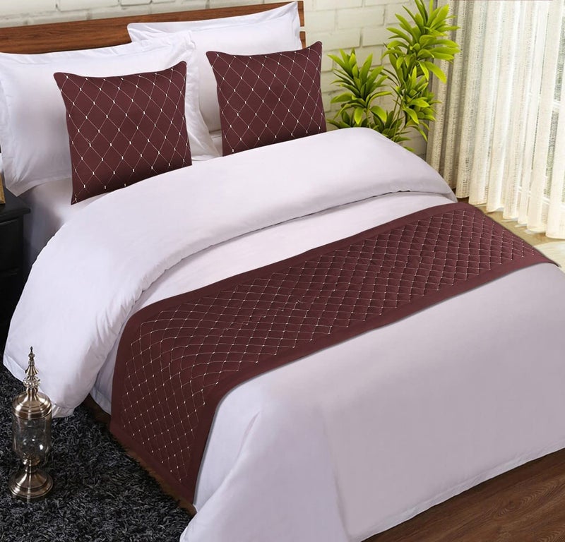 MKS INDIA MKS INDIA Brown and Gold Quilted Bed Runner Scarf with 2 Matching Cushion CoversSlipcover Mattress ProtectorBed Linen Scarf for Bedrooms Hotel Rooms Guest Rooms 18 x 96 inch  - Image 1