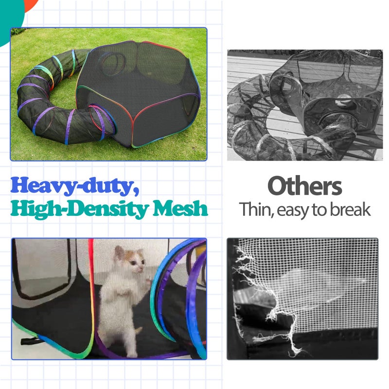 PLITTPETTS Outdoor Cat Enclosures, Portable Rainbow Catio Playground with Storage Bag & 4 Tent Stakes for Cats and Small Animals, Foldable Cat Playpen with Tunnel for Outside and Indoor Play - Image 5