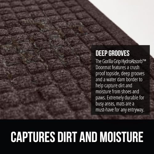 GORILLA GRIP Front Door Mat, Indoor Outdoor Ultra Absorbent HydroAbsorb Doormat, Absorbs Up to 1.7 Cups of Water, Stain and Fade Resistant, Rubber Backing Doormats, Captures Dirt, 29x17 Coffee - Image 4
