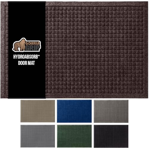 GORILLA GRIP Front Door Mat, Indoor Outdoor Ultra Absorbent HydroAbsorb Doormat, Absorbs Up to 1.7 Cups of Water, Stain and Fade Resistant, Rubber Backing Doormats, Captures Dirt, 29x17 Coffee - Image 1