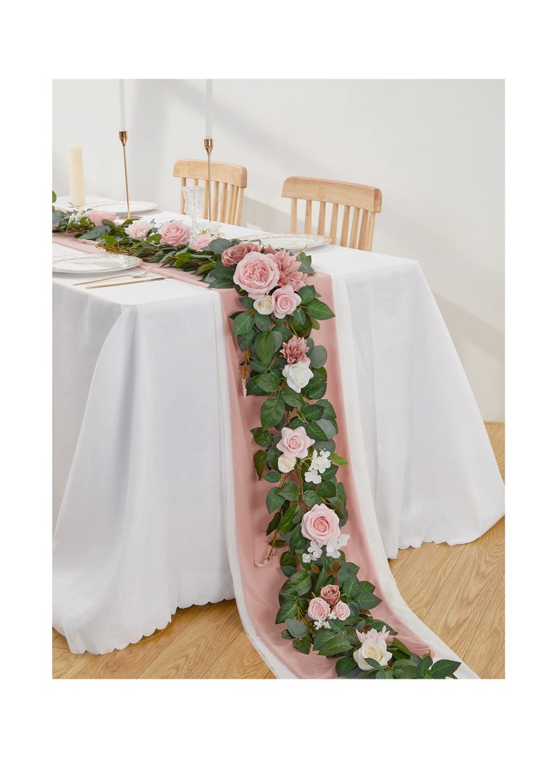 SYOSI 9Ft Eucalyptus Garland with Flowers Artificial Table Runner Decor Arch Backdrop Head Table Decorations for Wedding Sweetheart Table Centerpieces - Image 3