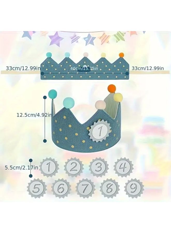 Blue Birthday Crown Hat With Interchangeable Numbers 1 6 Golden Stars Confetti For Party - Image 4