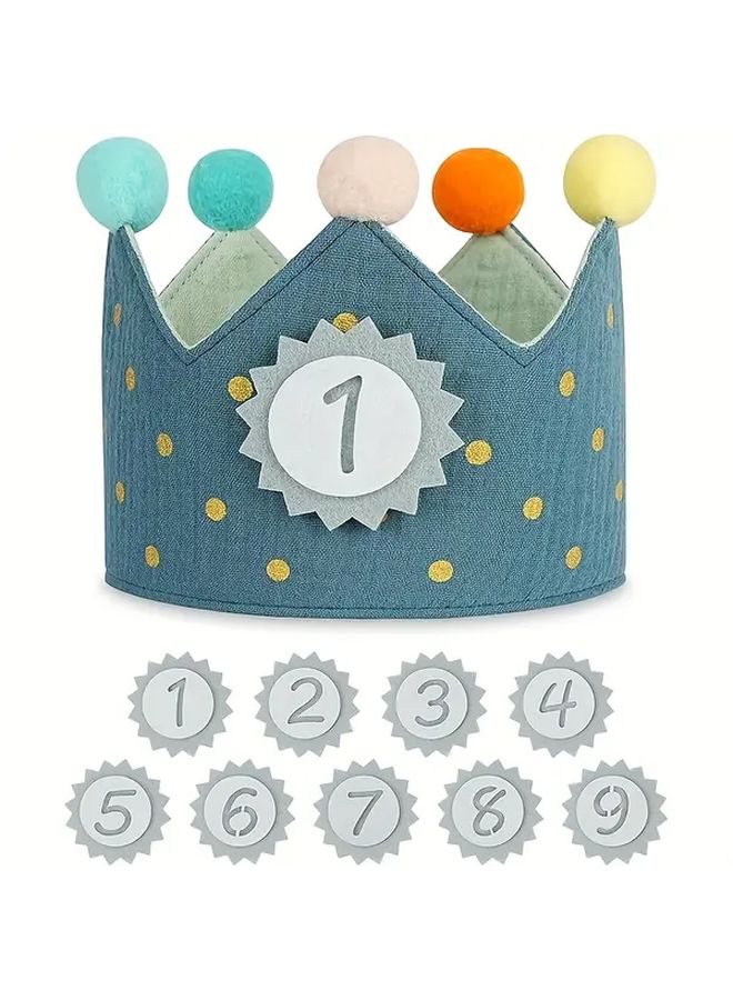 Blue Birthday Crown Hat With Interchangeable Numbers 1 6 Golden Stars Confetti For Party - Image 1