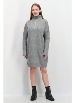 French Connection Women Half Zip Knitted Sweater Dress, Grey  - Image 1