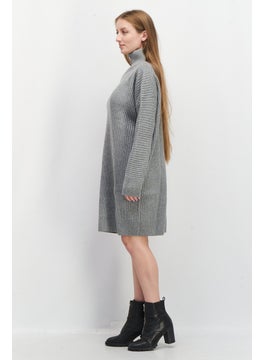 French Connection Women Half Zip Knitted Sweater Dress, Grey  - Image 3