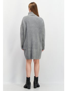 French Connection Women Half Zip Knitted Sweater Dress, Grey  - Image 2