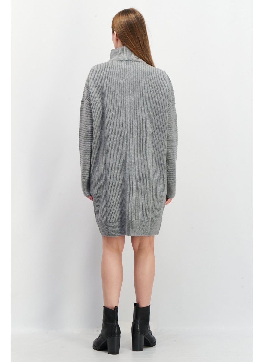 French Connection Women Half Zip Knitted Sweater Dress, Grey  - Image 2