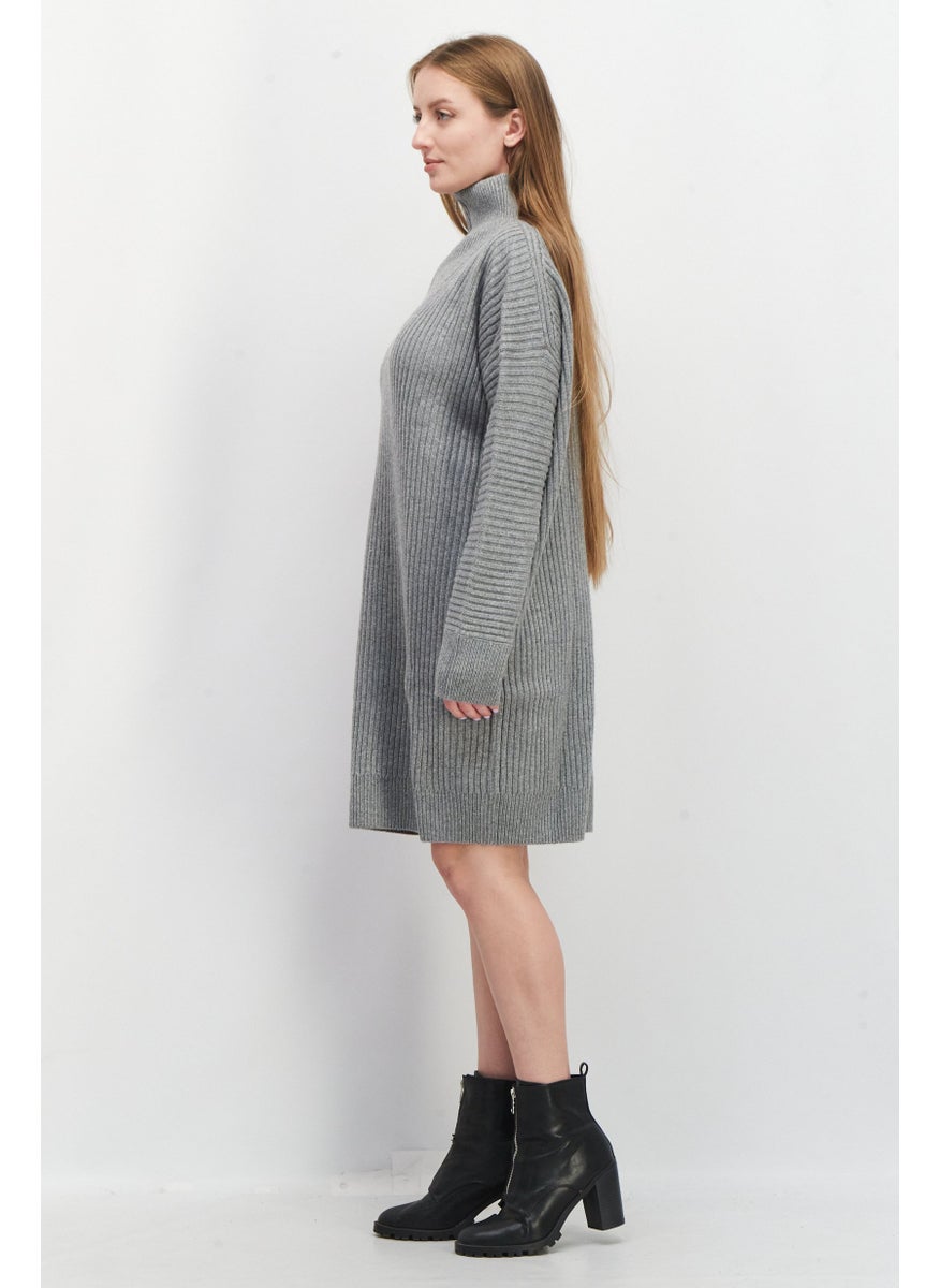 French Connection Women Half Zip Knitted Sweater Dress, Grey  - Image 3