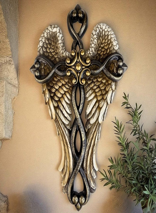 Top Brass Angel Wing Wall Cross – 12” Decorative Resin Cross with Sculpted Guardian Angel Wings – Inspirational Christian Jesus Art for Home, Prayer Room, or Memorial - Image 3