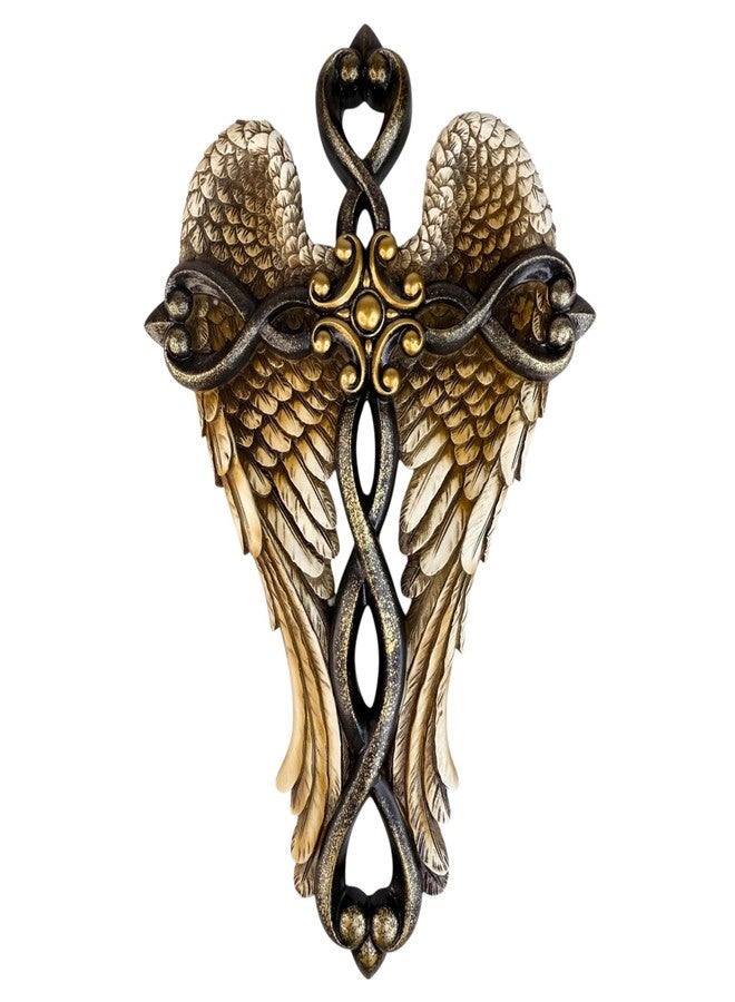 Top Brass Angel Wing Wall Cross – 12” Decorative Resin Cross with Sculpted Guardian Angel Wings – Inspirational Christian Jesus Art for Home, Prayer Room, or Memorial - Image 1