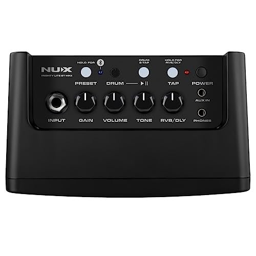 NUX Mighty Lite BT MKII مضخم جيتار، 3W مضخم جيتار/بيس كهربائي مع قناة نظيفة/أوفر درايف/ديستورشن، 7 إعدادات مسبقة، 512 عينة IR، آلة طبول مدمجة، مضخم سطح المكتب مع بلوتوث - Image 2