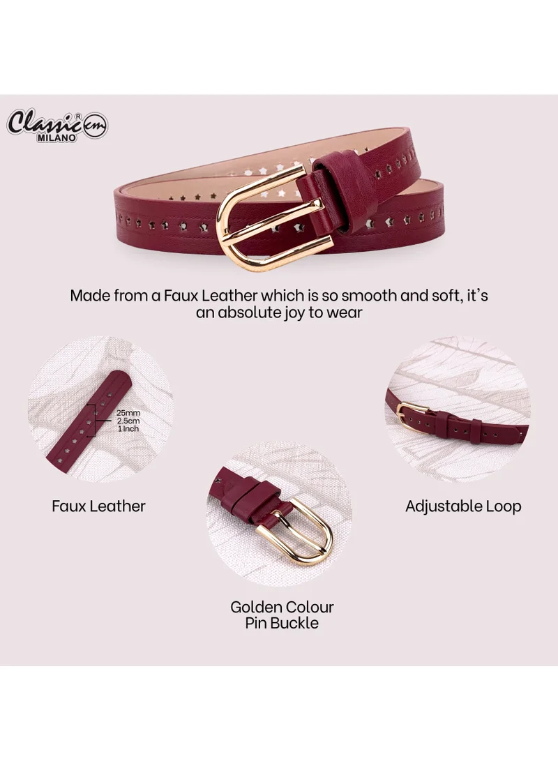 Classic Milano Maroon (SGPU42) Classic Milano Women's Belt with Gift Box; Faux Leather Ladies Belt for Dresses, Jeans & Gowns; Stylish Womens Belt; Adjustable Girls Belt; Belt for Women | Full Length: 110 CM (Free Size - Fits up to the waist of 40 Inches / 100 CM) for Women | Best Price UAE