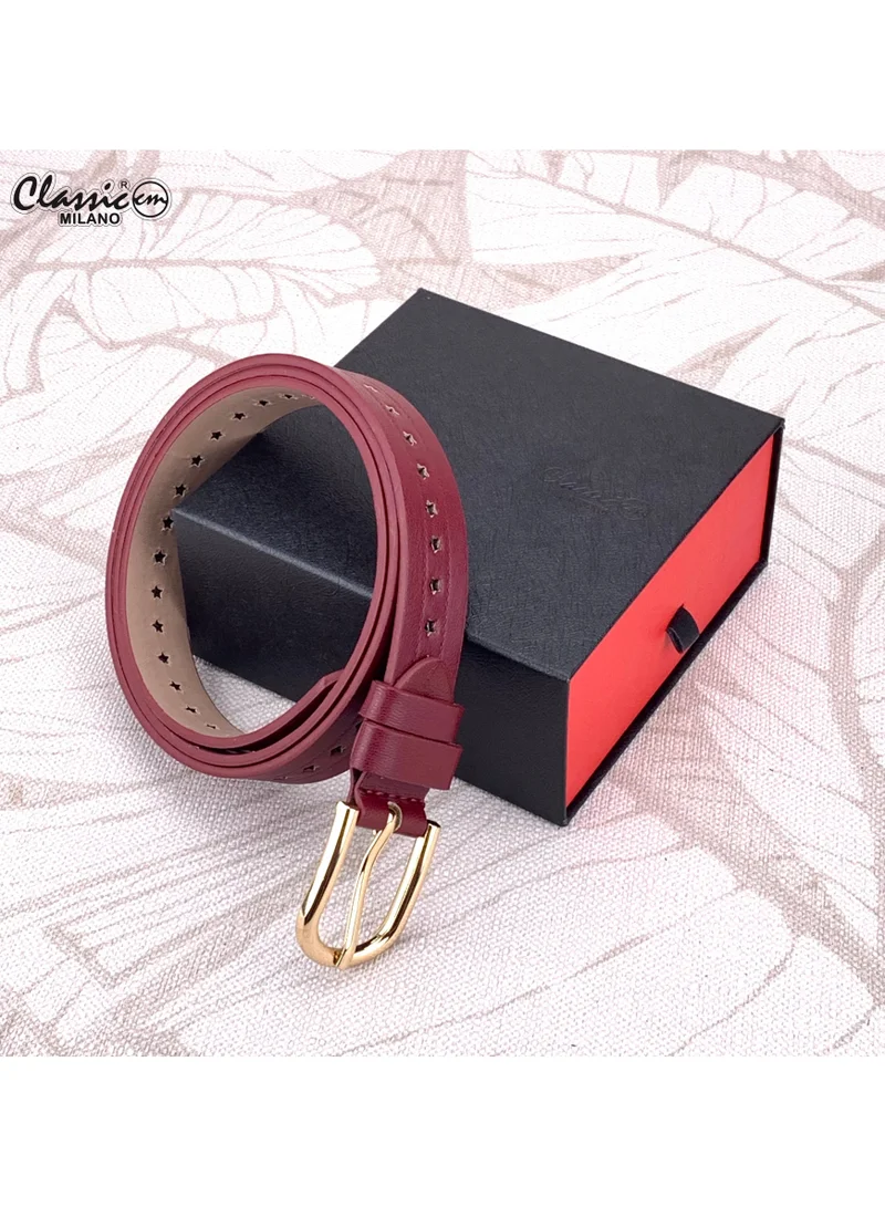 Classic Milano Maroon (SGPU42) Classic Milano Women's Belt with Gift Box; Faux Leather Ladies Belt for Dresses, Jeans & Gowns; Stylish Womens Belt; Adjustable Girls Belt; Belt for Women | Full Length: 110 CM (Free Size - Fits up to the waist of 40 Inches / 100 CM) for Women | Best Price UAE